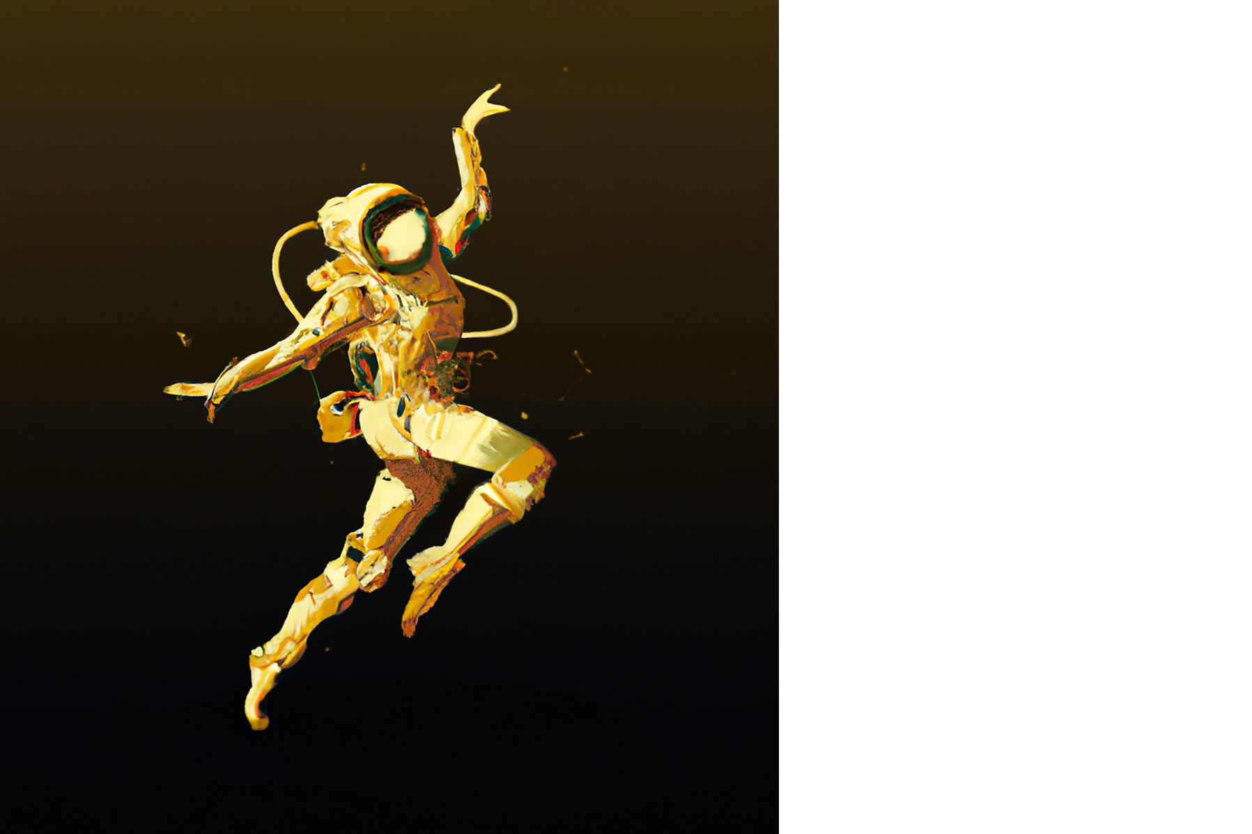 An Astronaut in Golden Suite Dancing in Space